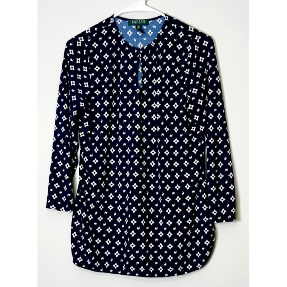 Lauren‎ Ralph Lauren Diamond Print 3/4 Sleeve Tunic Top